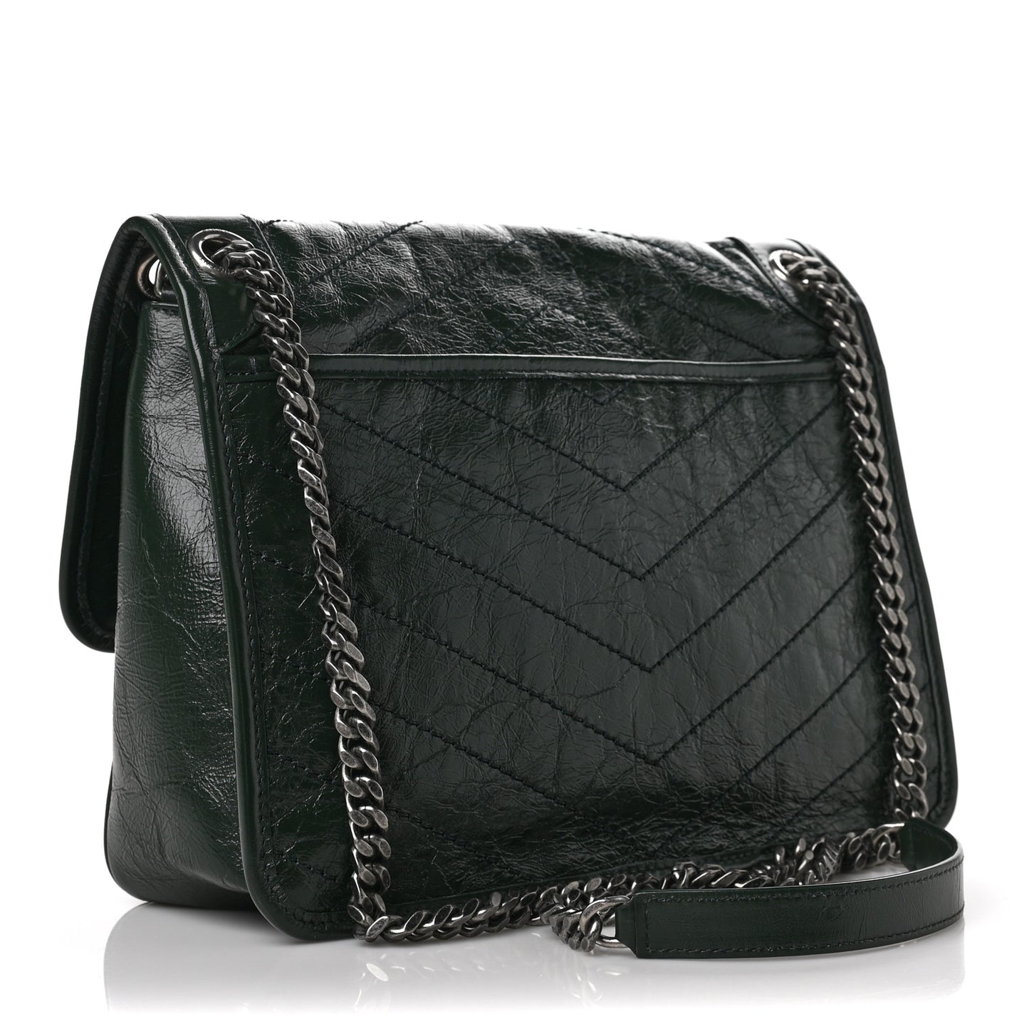Crinkled Calfskin Matelasse Monogram Medium Niki Chain Satchel New Vert Fonce