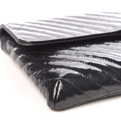 Chanel Patent Metallic Crumpled Calfskin Chevron Quilted Envelope Clutch Black 8 of 10