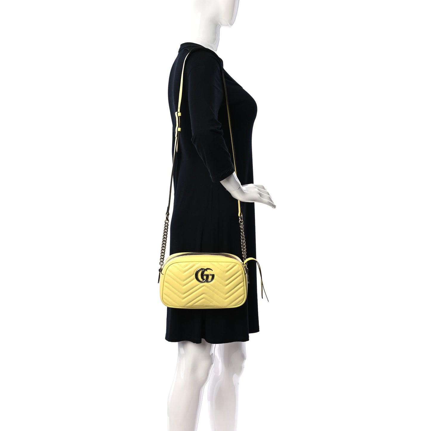 Calfskin Matelasse Small GG Marmont Chain Shoulder Bag Banana