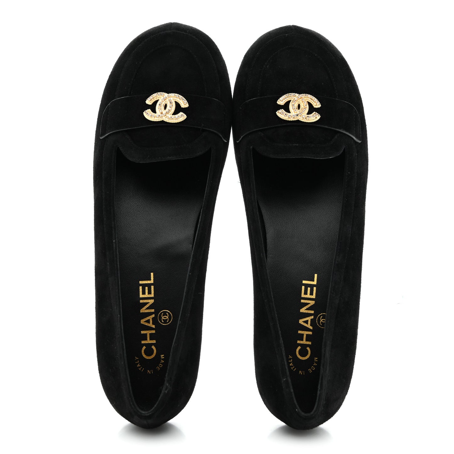 Suede Crystal CC Mocassin Loafers 39.5 Black