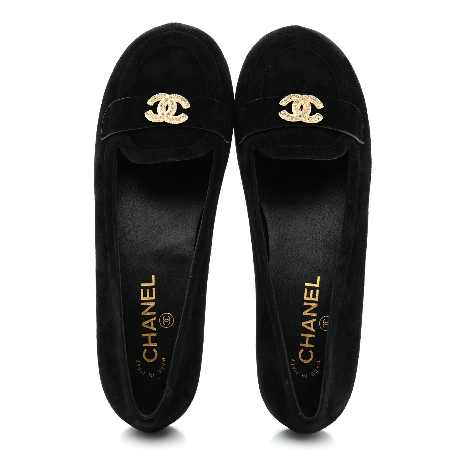 Chanel Suede Crystal CC Mocassin Loafers 39.5 Black 2 of 9