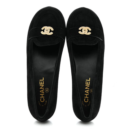Chanel Suede Crystal CC Mocassin Loafers 39.5 Black 2 of 9