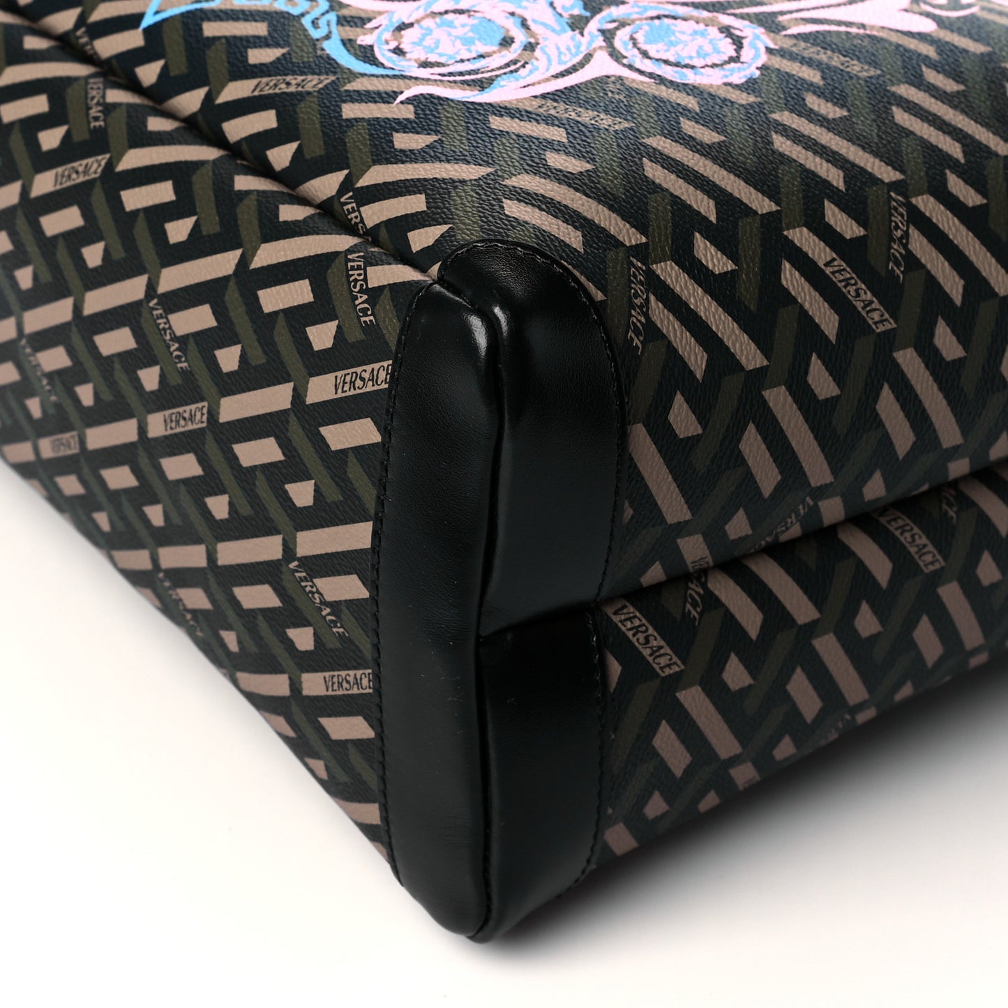 Coated Canvas Calfskin La Greca Medusa Music Signature Shopper Tote Bag Black Khaki Multicolor