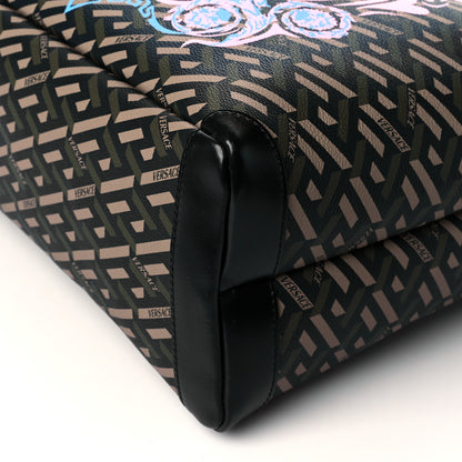 Versace Coated Canvas Calfskin La Greca Medusa Music Signature Shopper Tote Bag Black Khaki Multicolor 9 of 9