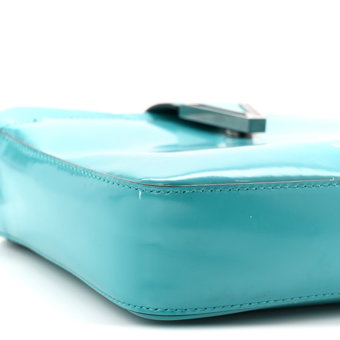 Shiny Calfskin V Greca Messenger Bag Teal