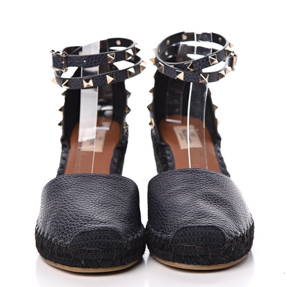 Valentino Garavani Grained Calfskin Rockstud Ankle Wrap Espadrille 15/85mm Wedges 41 Deep Denim 2 of 10