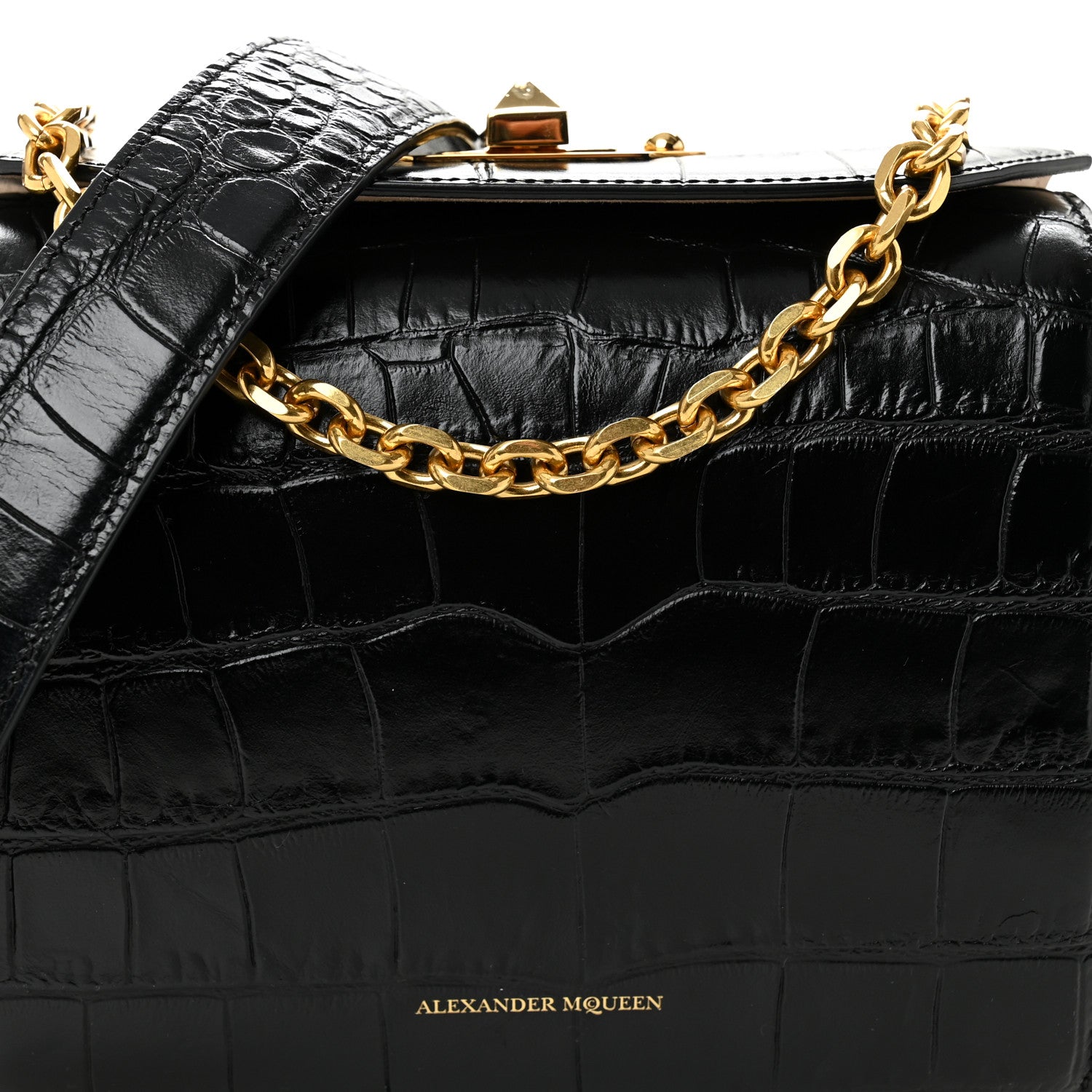 Alexander McQueen Calfskin Crocodile Embossed Box Shoulder Bag 19 Black 7 of 11