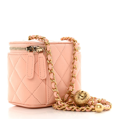 Chanel Lambskin Quilted Pearl Crush Mini Vanity Case With Chain Light Beige 3 of 11