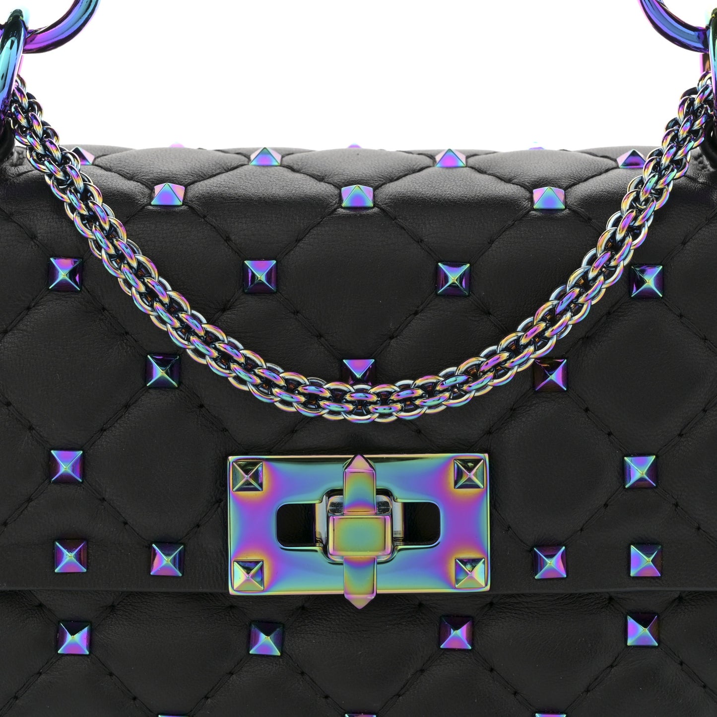 Lambskin Oil Slick Small Rockstud Spike Shoulder Bag Black