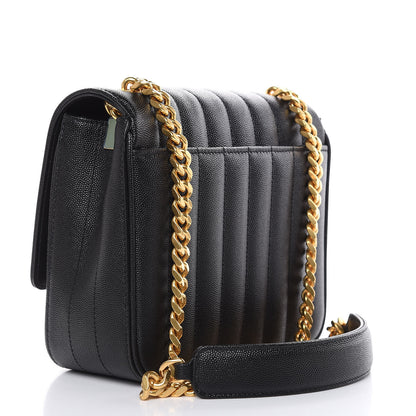 Saint Laurent Grain De Poudre Matelasse Monogram Medium Vicky Chain Bag Black 3 of 9