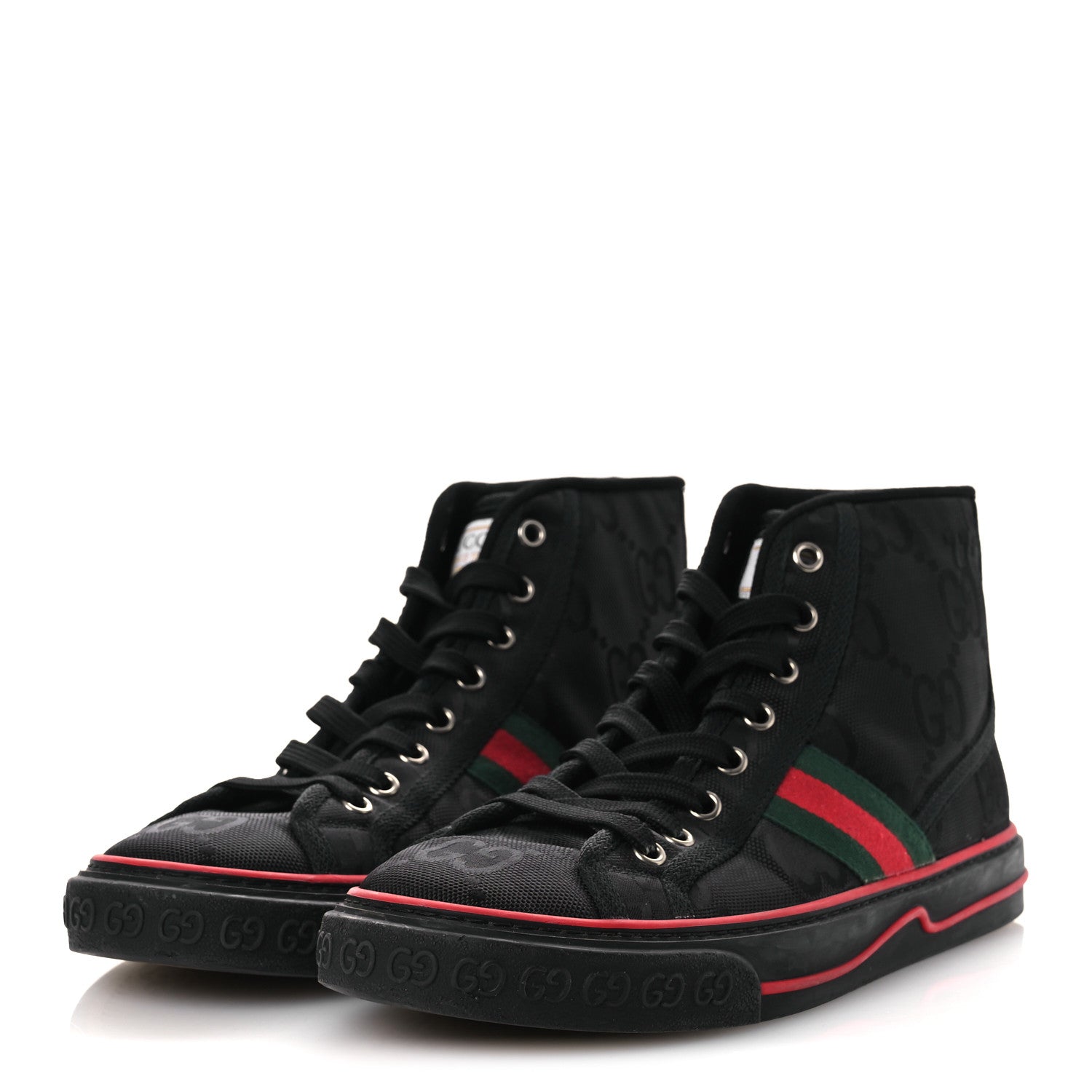 Gucci Econyl Nylon Web Monogram Off The Grid Womens 1977 Tennis High Top Sneakers 39 Black 4 of 11