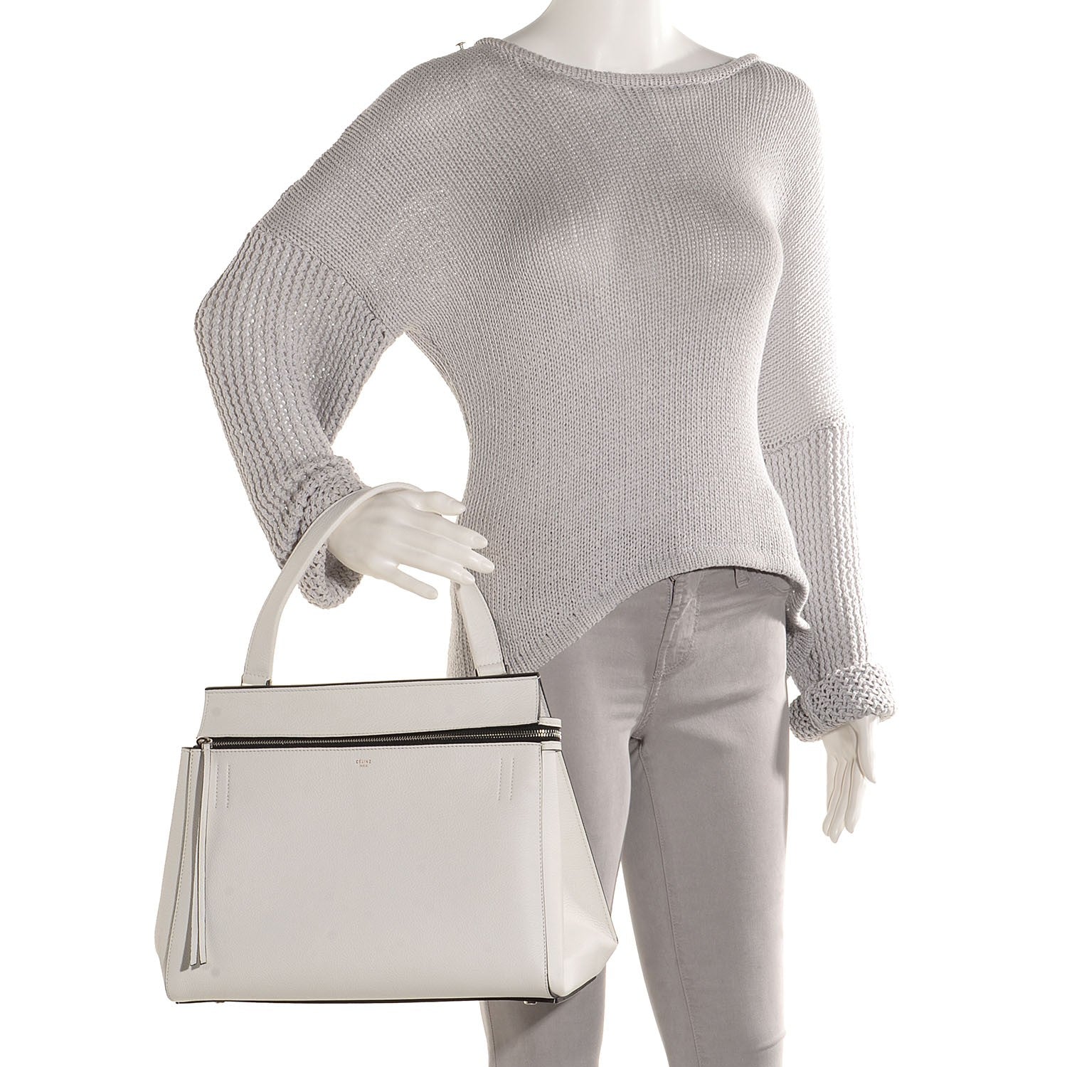 Celine Grained Calfskin Medium Edge Shoulder Bag White 2 of 7