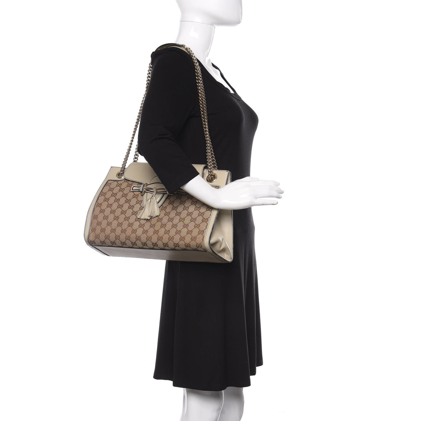 Monogram Margaux Calfskin Large Emily Chain Shoulder Bag Beige Ebony Mystic White