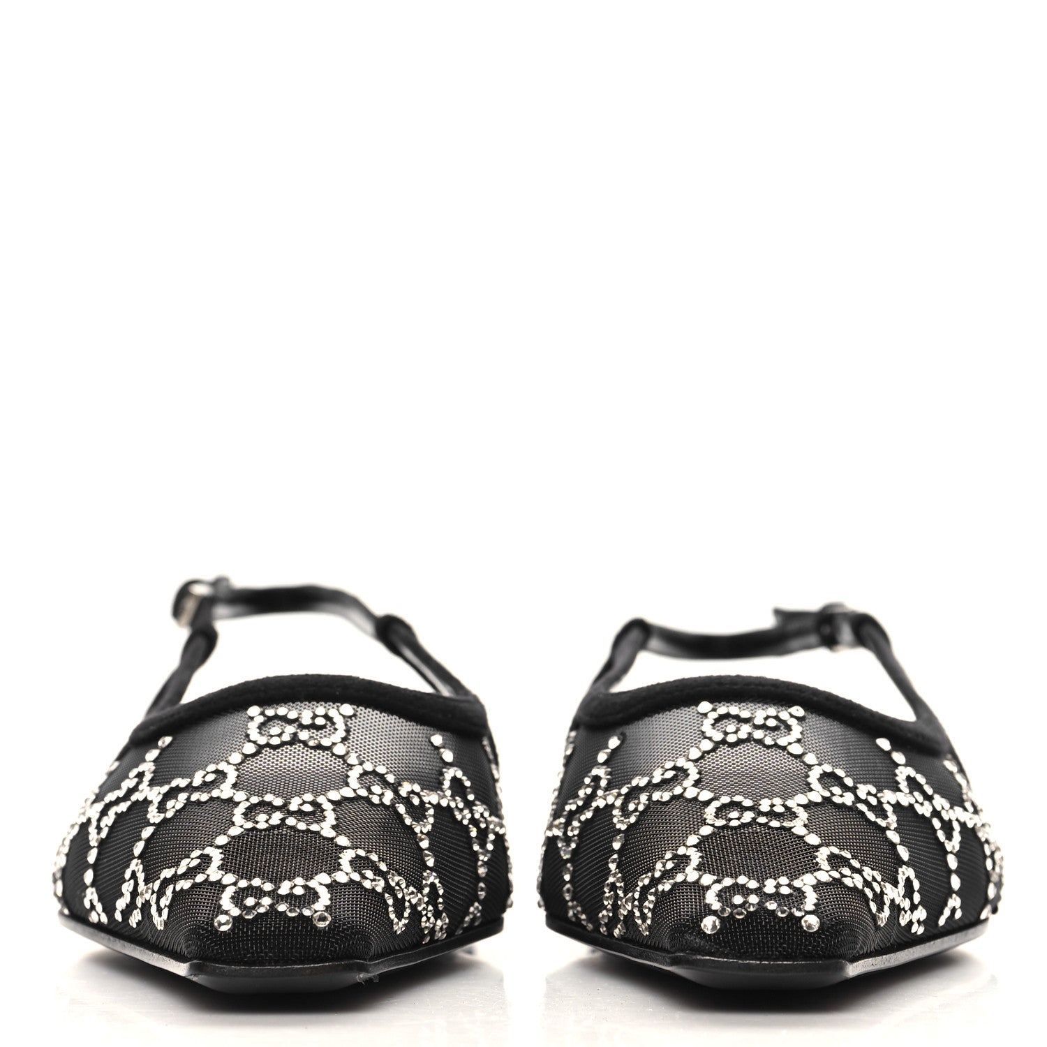 Gucci Tela Retino Kid Scamosciato Crystal GG Monogram Square Demi Ballet Flats 38.5 Black 3 of 9