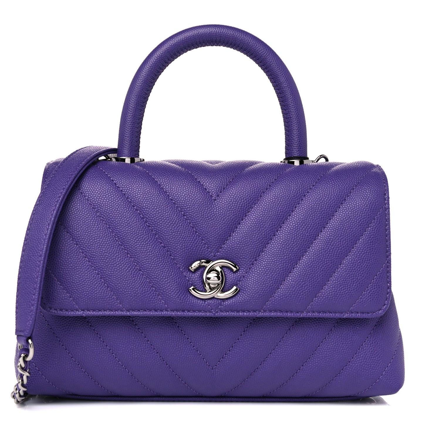 Caviar Chevron Quilted Mini Coco Handle Flap Purple