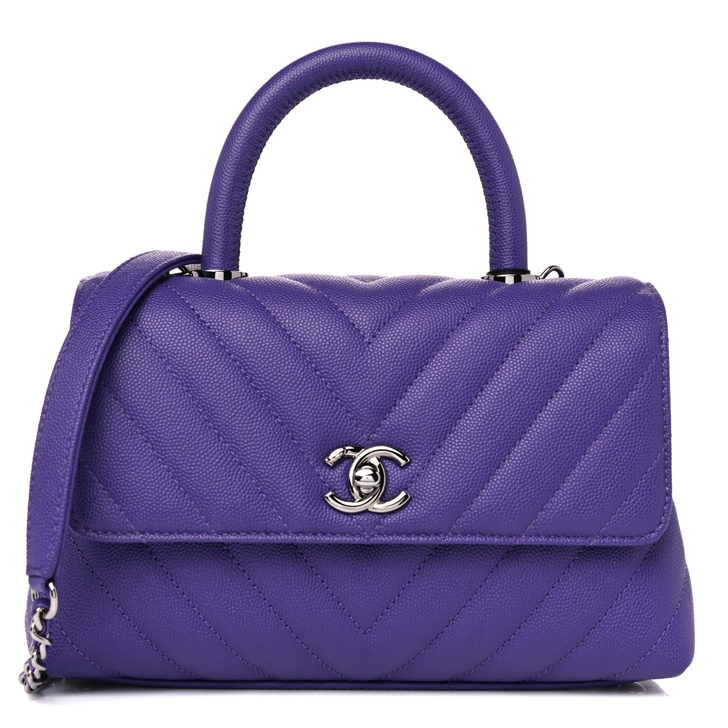 Chanel Caviar Chevron Quilted Mini Coco Handle Flap Purple 1 of 10