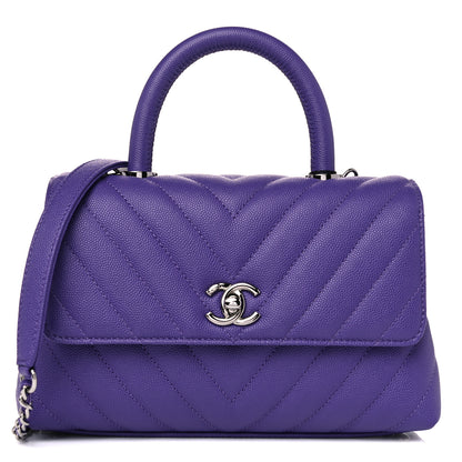 Chanel Caviar Chevron Quilted Mini Coco Handle Flap Purple 1 of 10