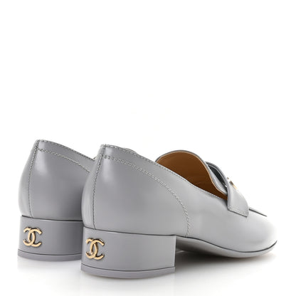 Chanel Shiny Calfskin Logo Loafers 37 Light Grey 5 of 10