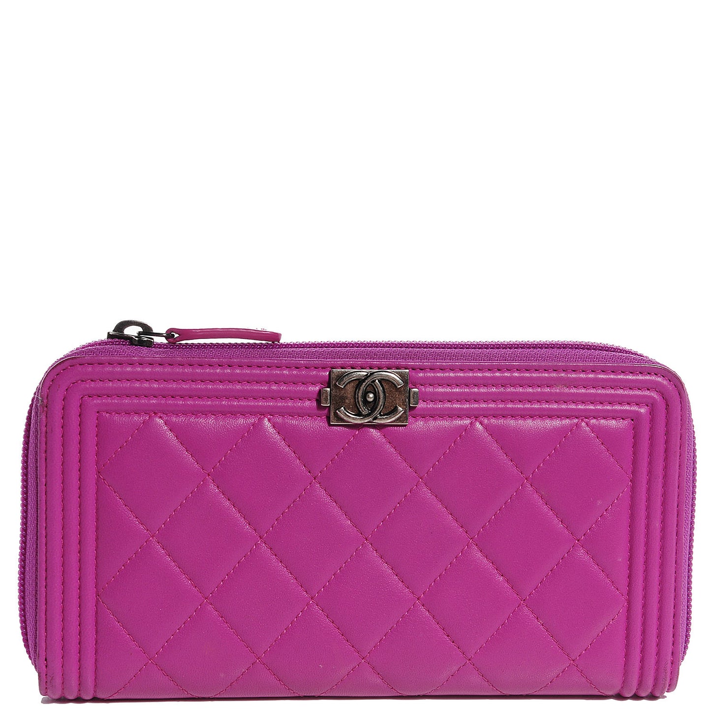 Lambskin Quilted Boy Zip Wallet Fuchsia