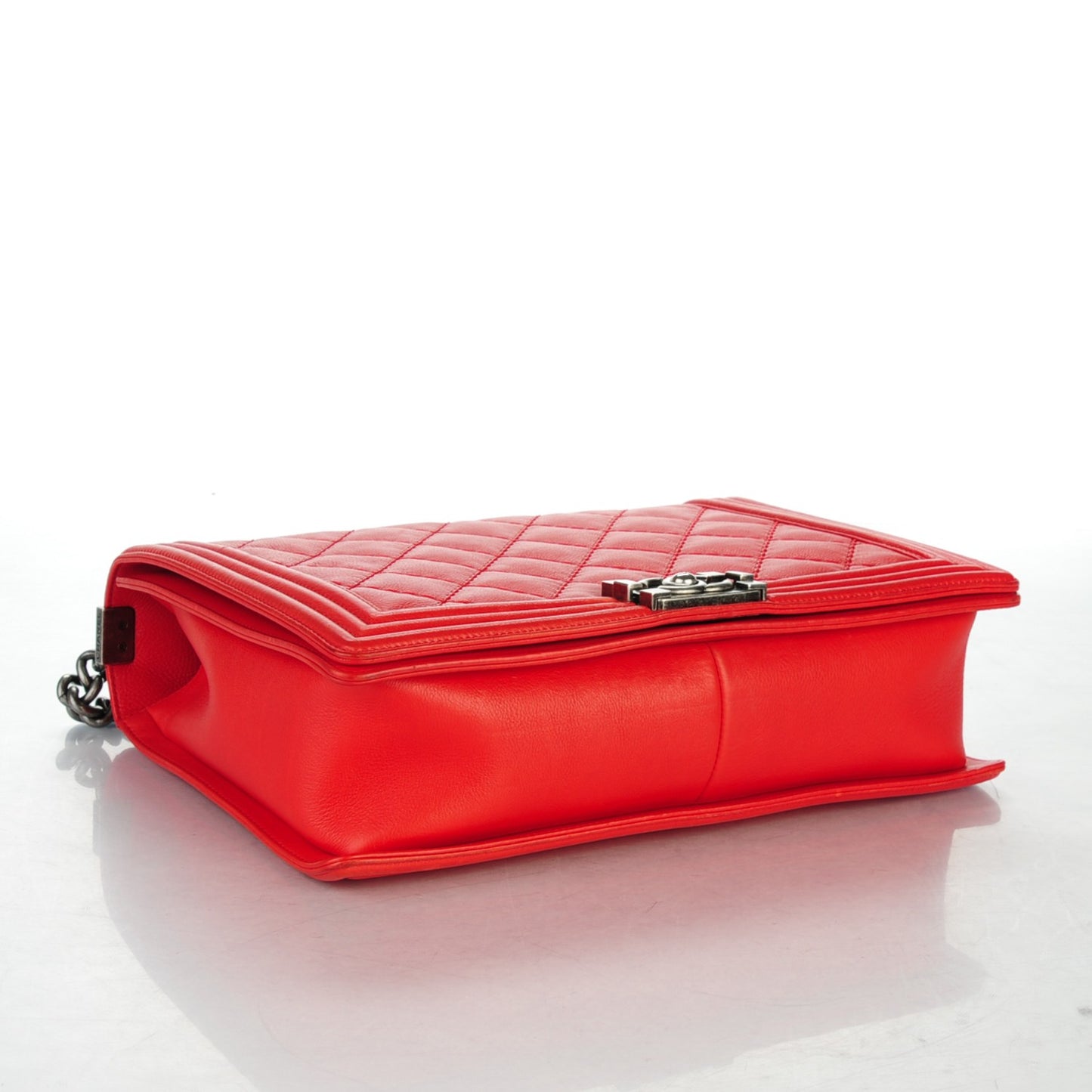 Calfskin Quilted Double Stitch Large Boy Flap Red