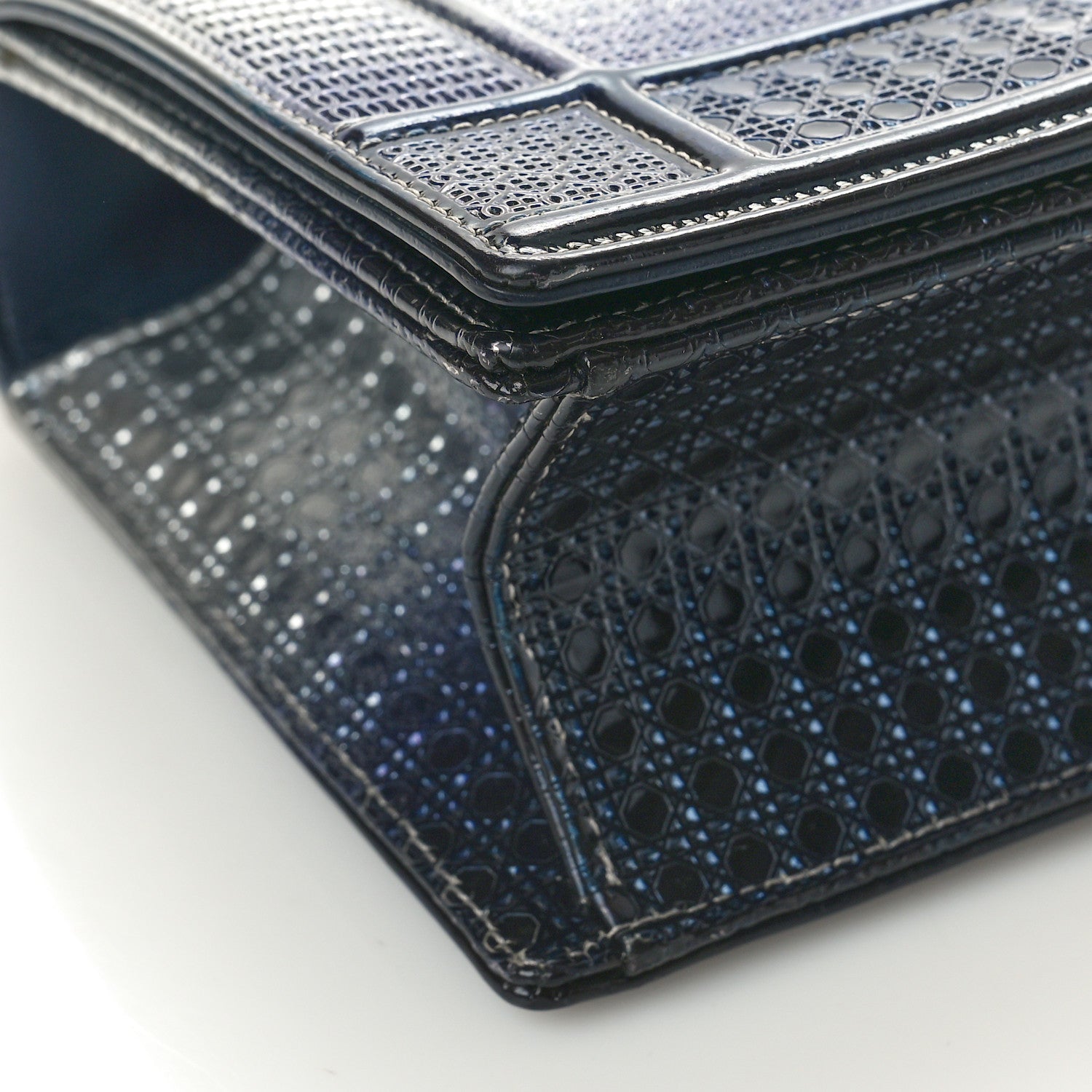 Christian Dior Metallic Patent Micro-Cannage Gradient Small Diorama Flap Bag Silver Blue 9 of 12