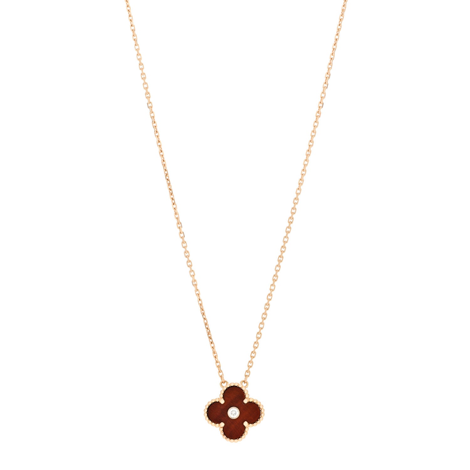Van Cleef & Arpels 18K Rose Gold Diamond Bulls Eye Vintage Alhambra Pendant Necklace 1 of 7