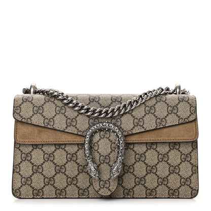 Gucci GG Supreme Monogram Suede Crystal Small Dionysus Shoulder Bag Beige Ebony Taupe 1 of 10