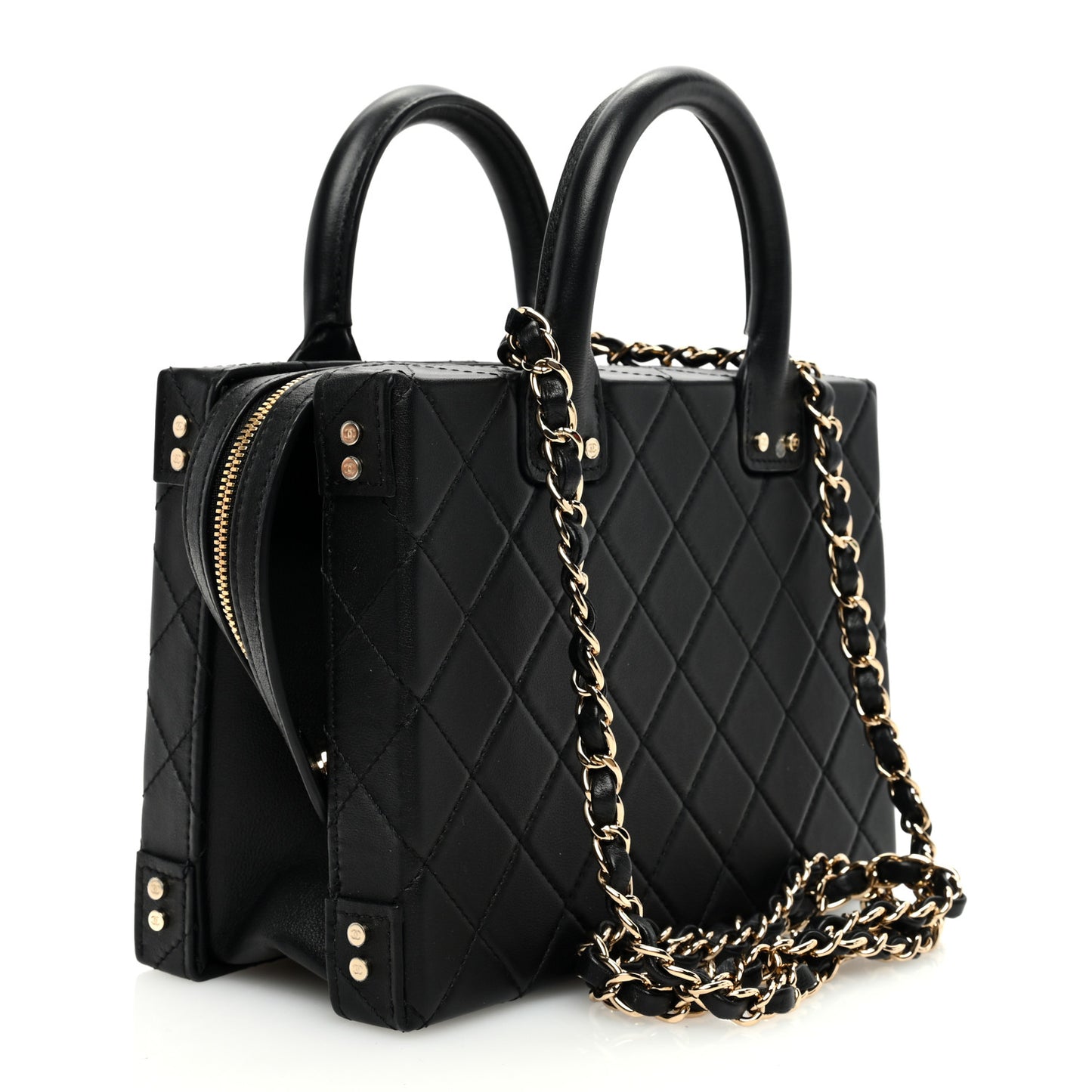 Calfskin Quilted Studded Square Vanity Case Black