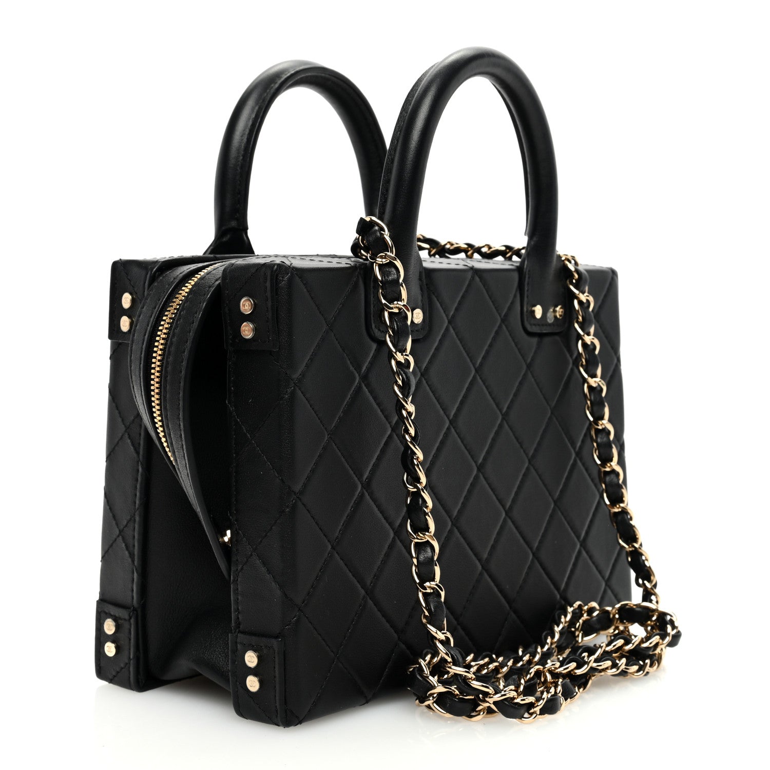 Chanel Calfskin Quilted Studded Square Vanity Case Black 3 of 10