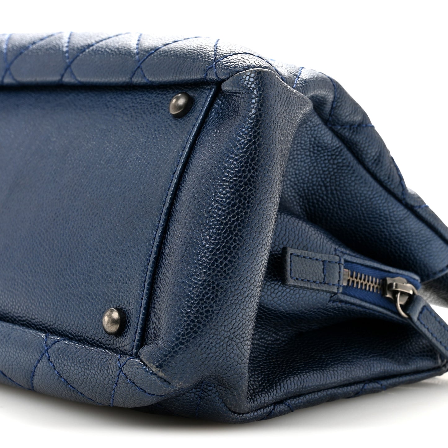 Iridescent Caviar Quilted Small Chic Tote  Dark Blue