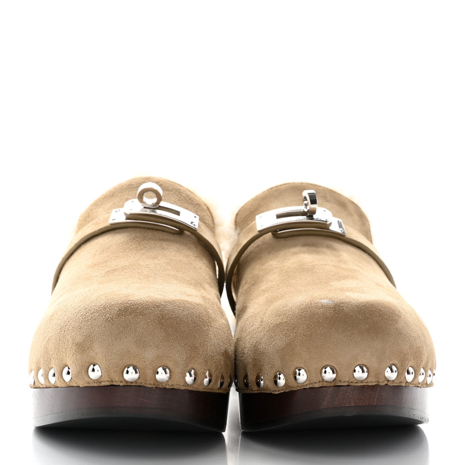 Hermes Suede Goatskin Woolskin Carlotta Mules 37 Beige Gobi 2 of 14