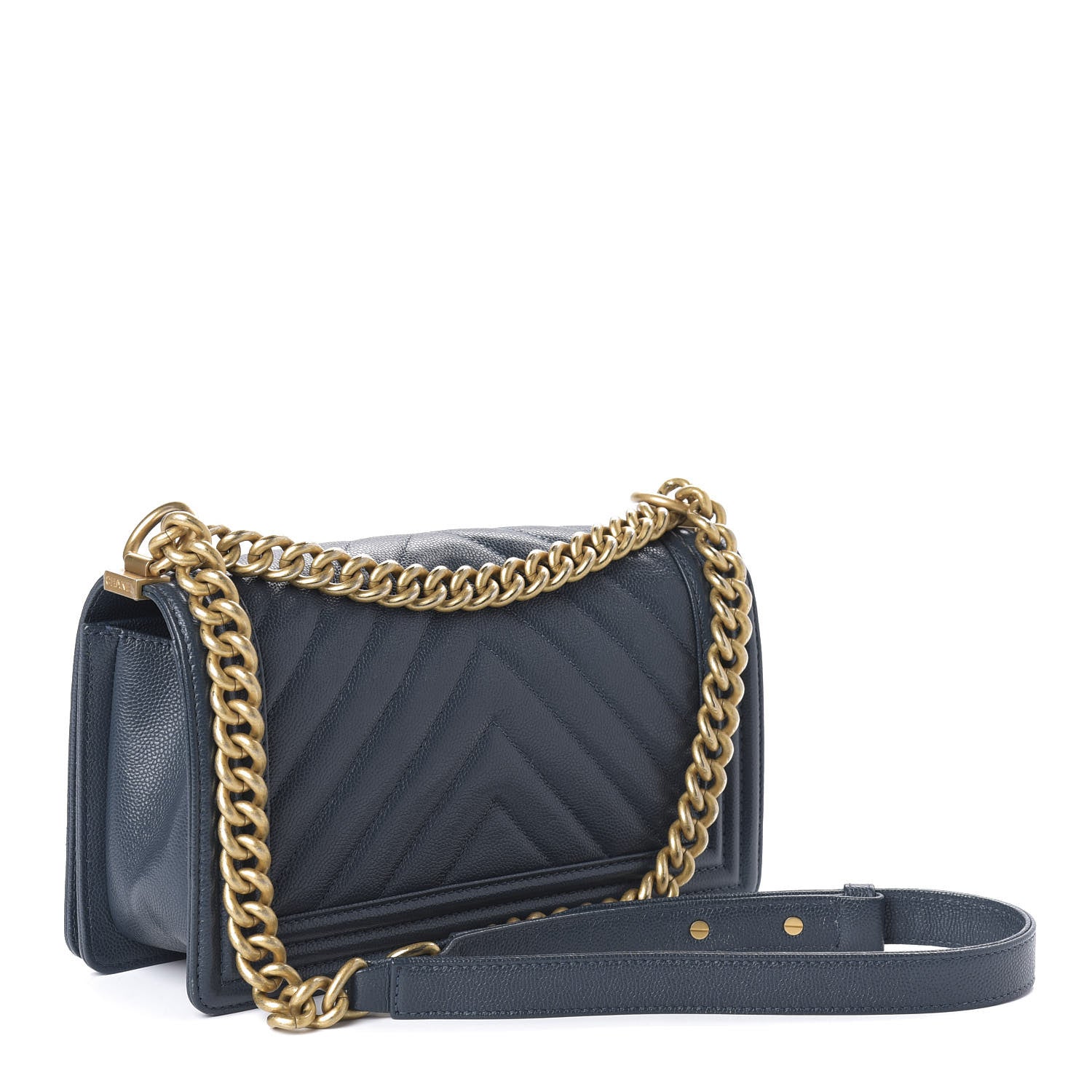 Chanel Caviar Chevron Quilted Medium Boy Flap Blue 3 of 10