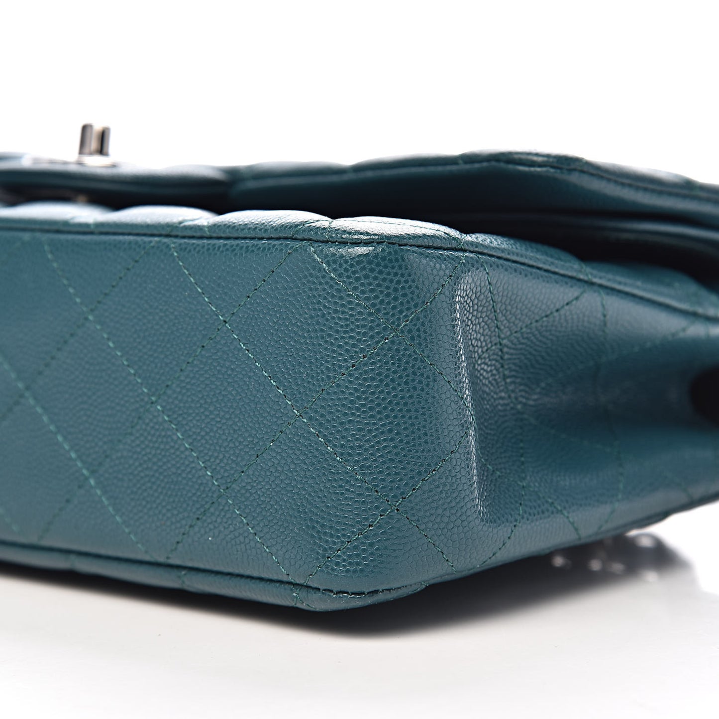 Caviar Quilted Medium Double Flap Dark Green