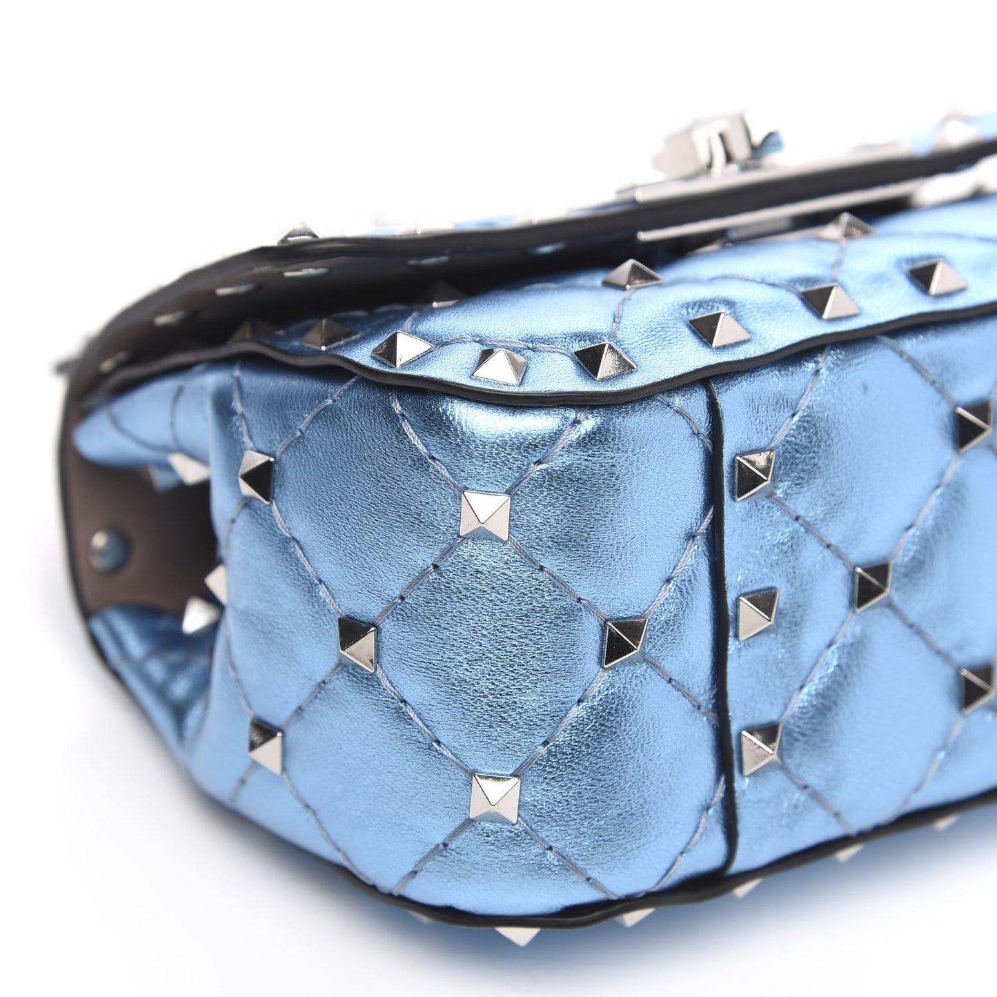 Metallic Nappa Micro Rockstud Spike Shoulder Bag Cerulean