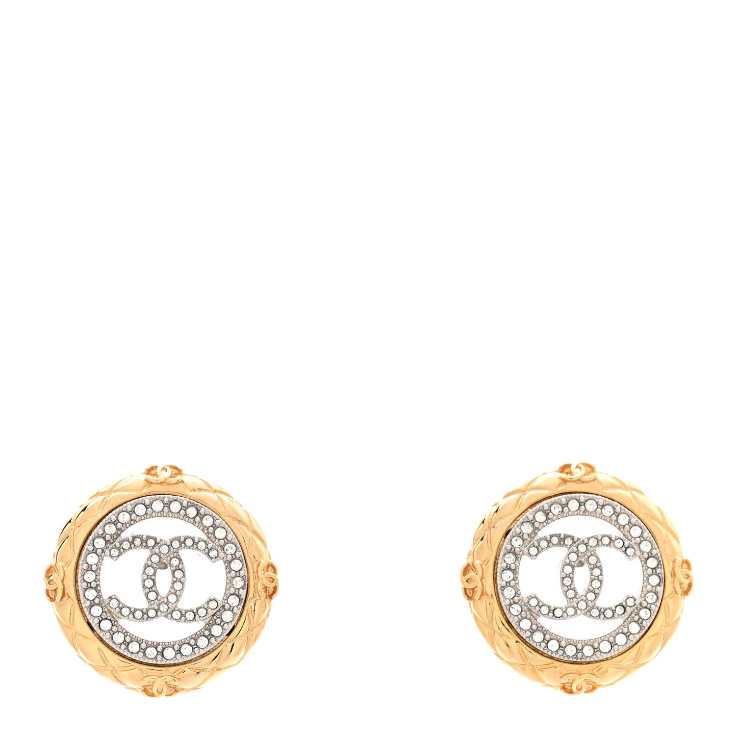 Crystal CC Round Earrings Gold