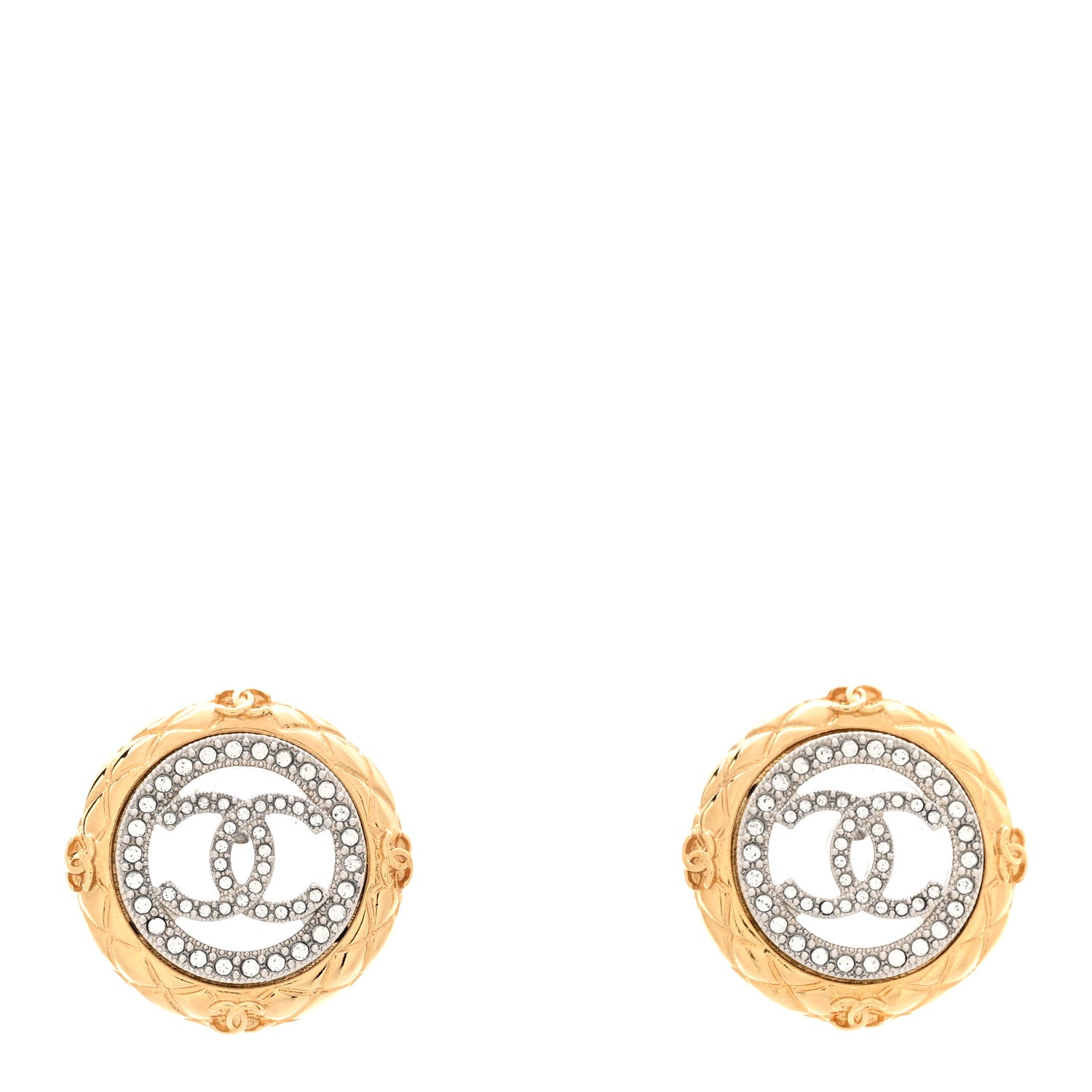 Chanel Crystal CC Round Earrings Gold 1 of 6
