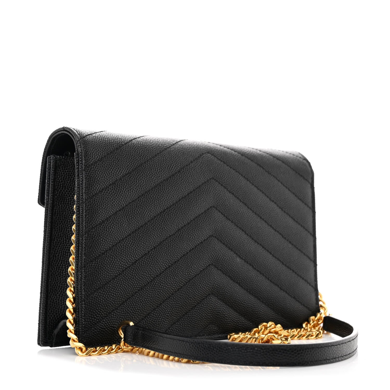 Saint Laurent Grain De Poudre Matelasse Chevron Monogram Envelope Chain Wallet Black 3 of 12