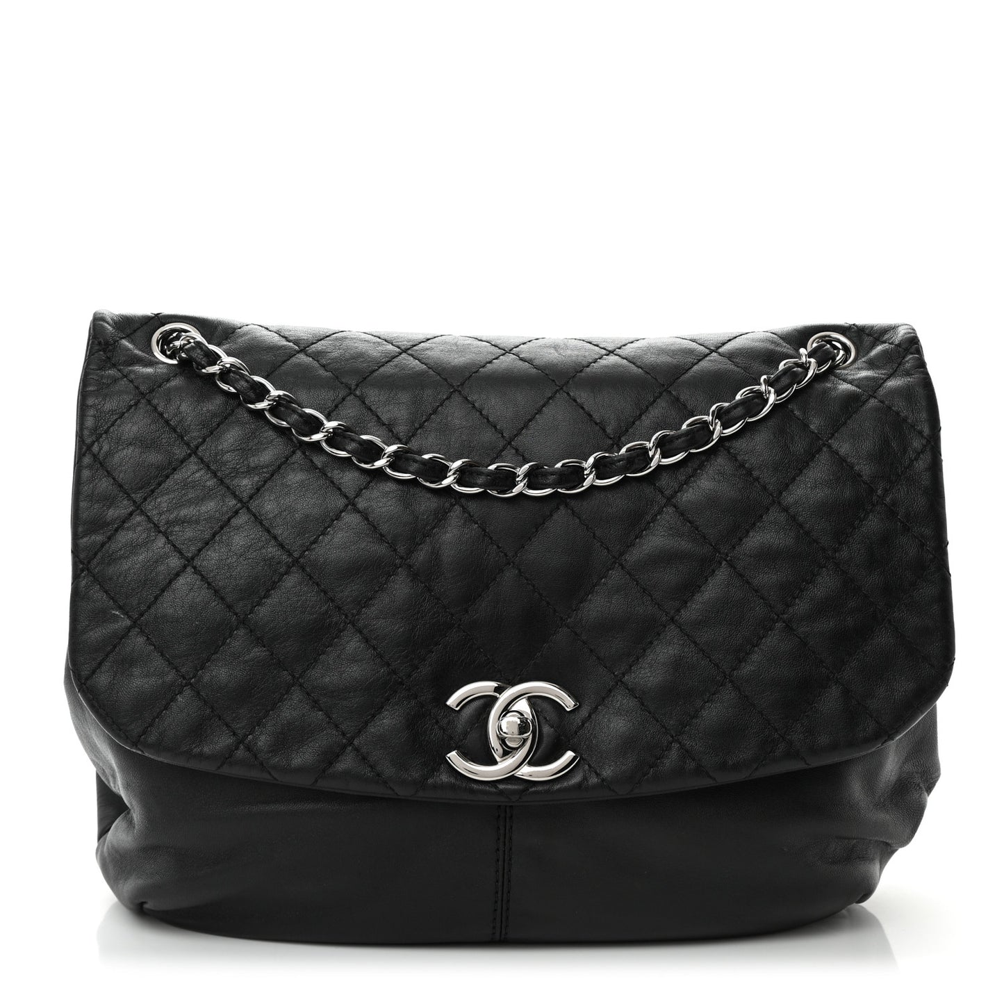 Calfskin Quilted Large Trianon Messenger Flap Black