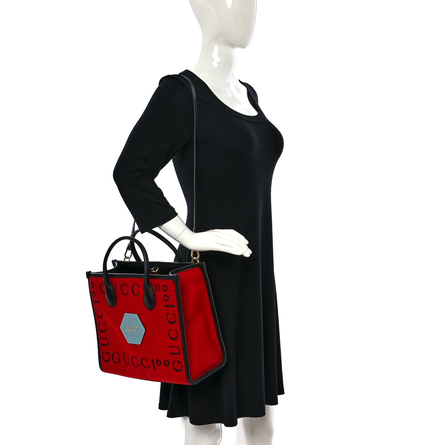 Felt Calfskin Script Logo Gucci 100 Small Shopping Tote Bright Hibiscus Black Azure
