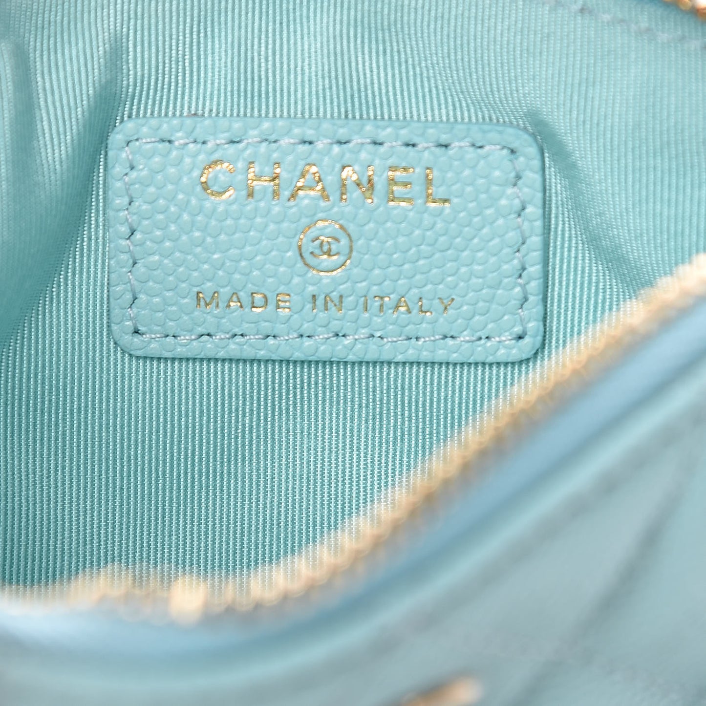 Caviar Quilted Small Cosmetic Case Light Blue