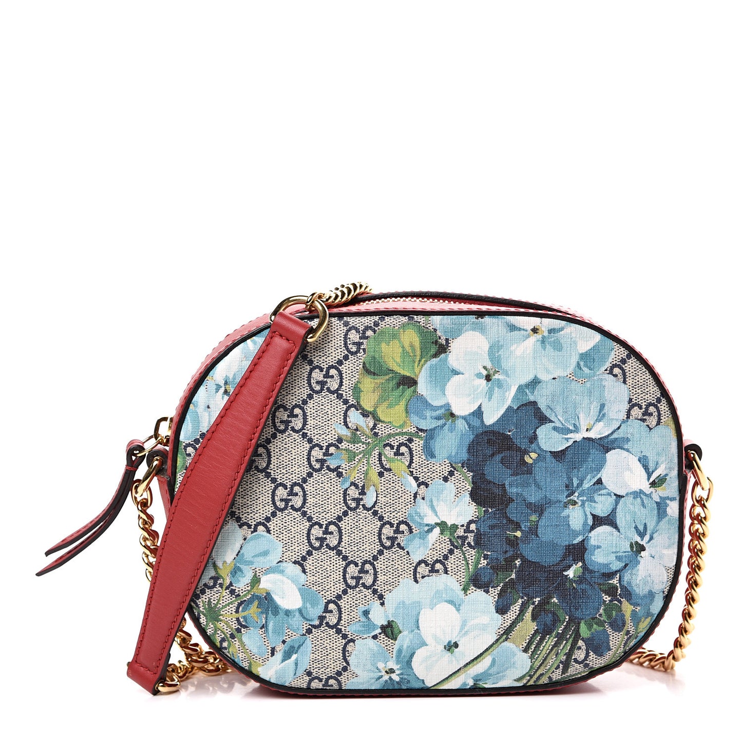 GG Supreme Monogram Blooms Mini Chain Shoulder Bag Beige Blue Navy Hibiscus Red