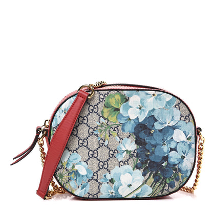 Gucci GG Supreme Monogram Blooms Mini Chain Shoulder Bag Beige Blue Navy Hibiscus Red 1 of 10