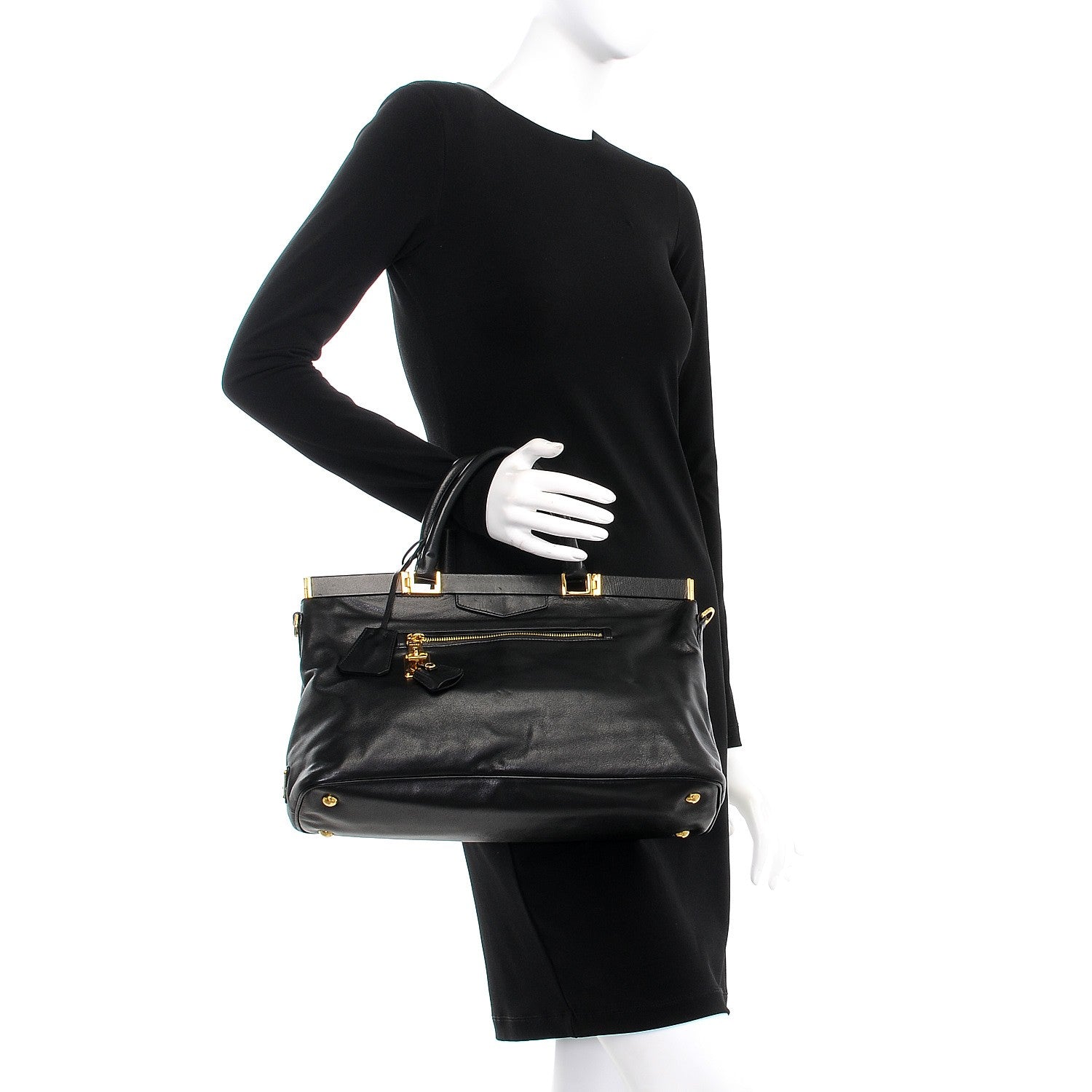Prada Soft Calf Frame Shoulder Bag Black 3 of 9