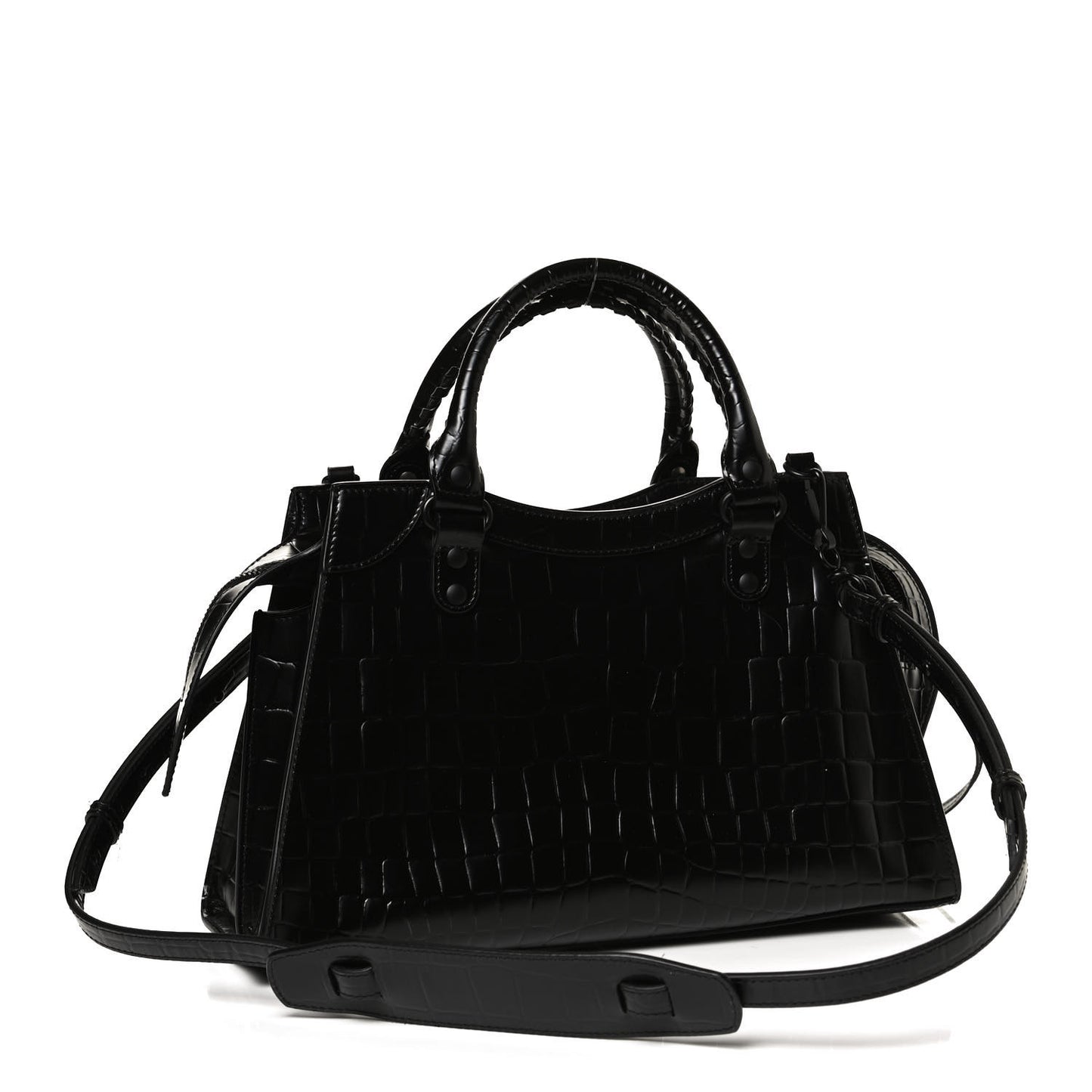 Semi Shiny Calfskin Crocodile Embossed Neo Classic Black Hardware S City Black