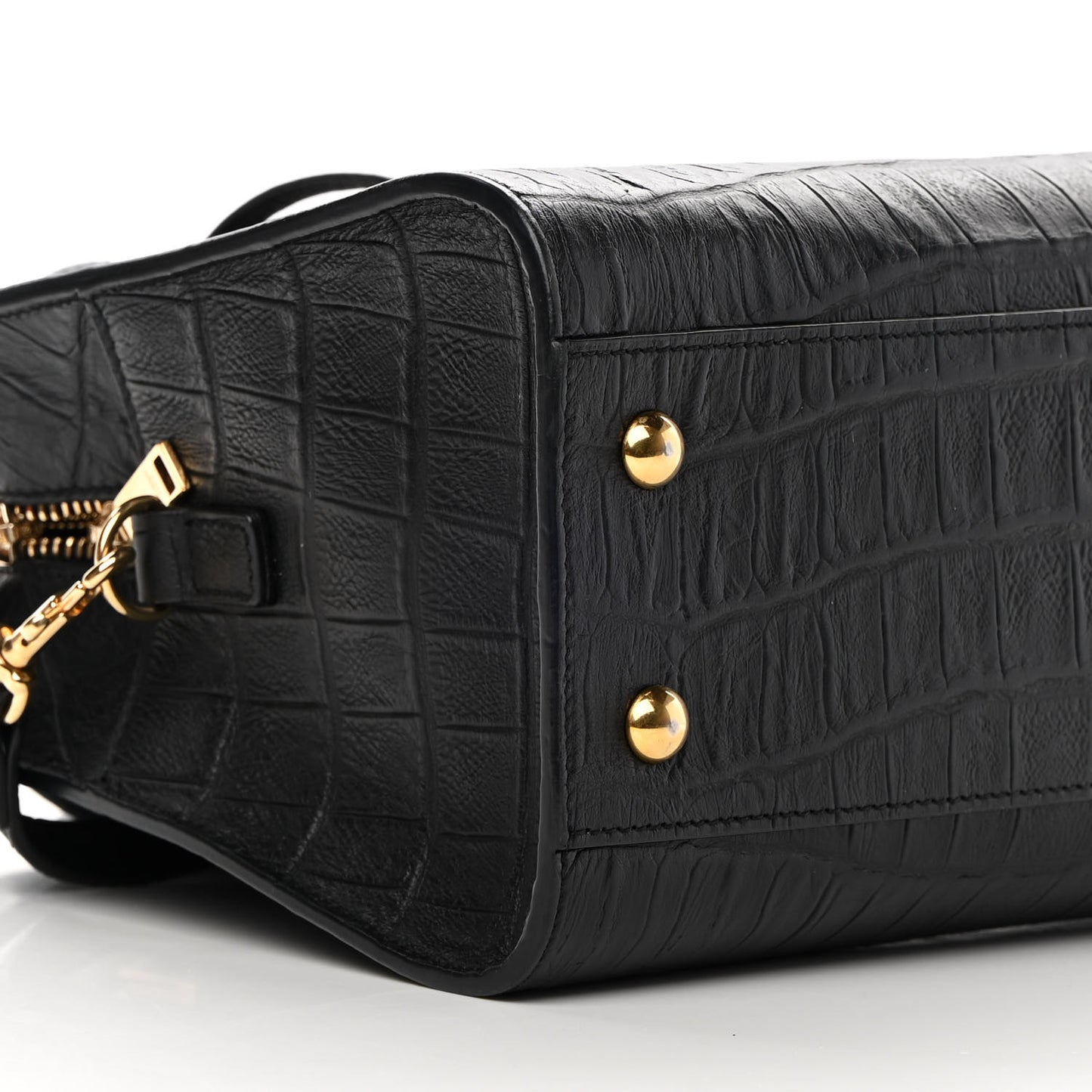 Calfskin Crocodile Embossed Monogram Baby Cabas Black