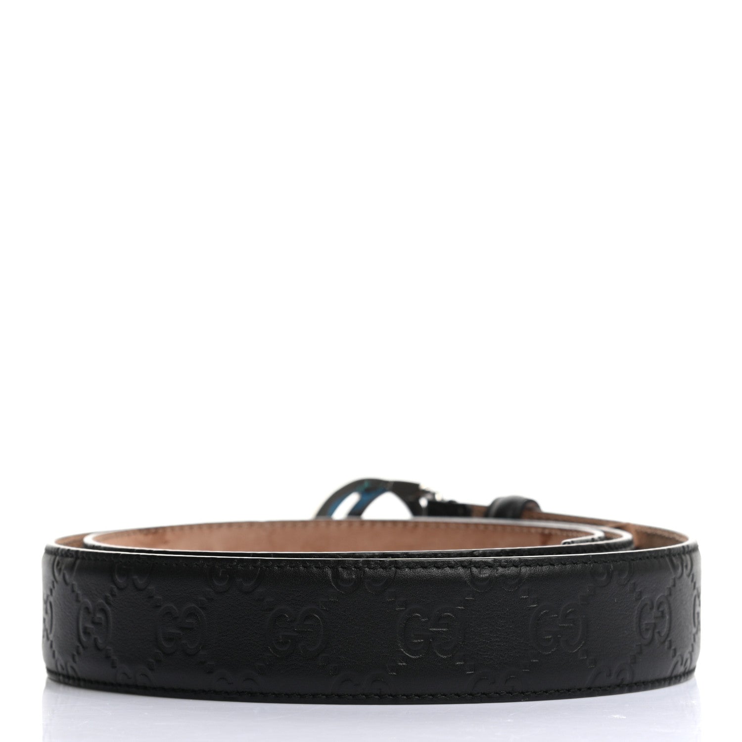 Gucci Soft Guccissima Margaux Calfskin Nickel Interlocking G 37mm Belt 105 42 Black 2 of 6