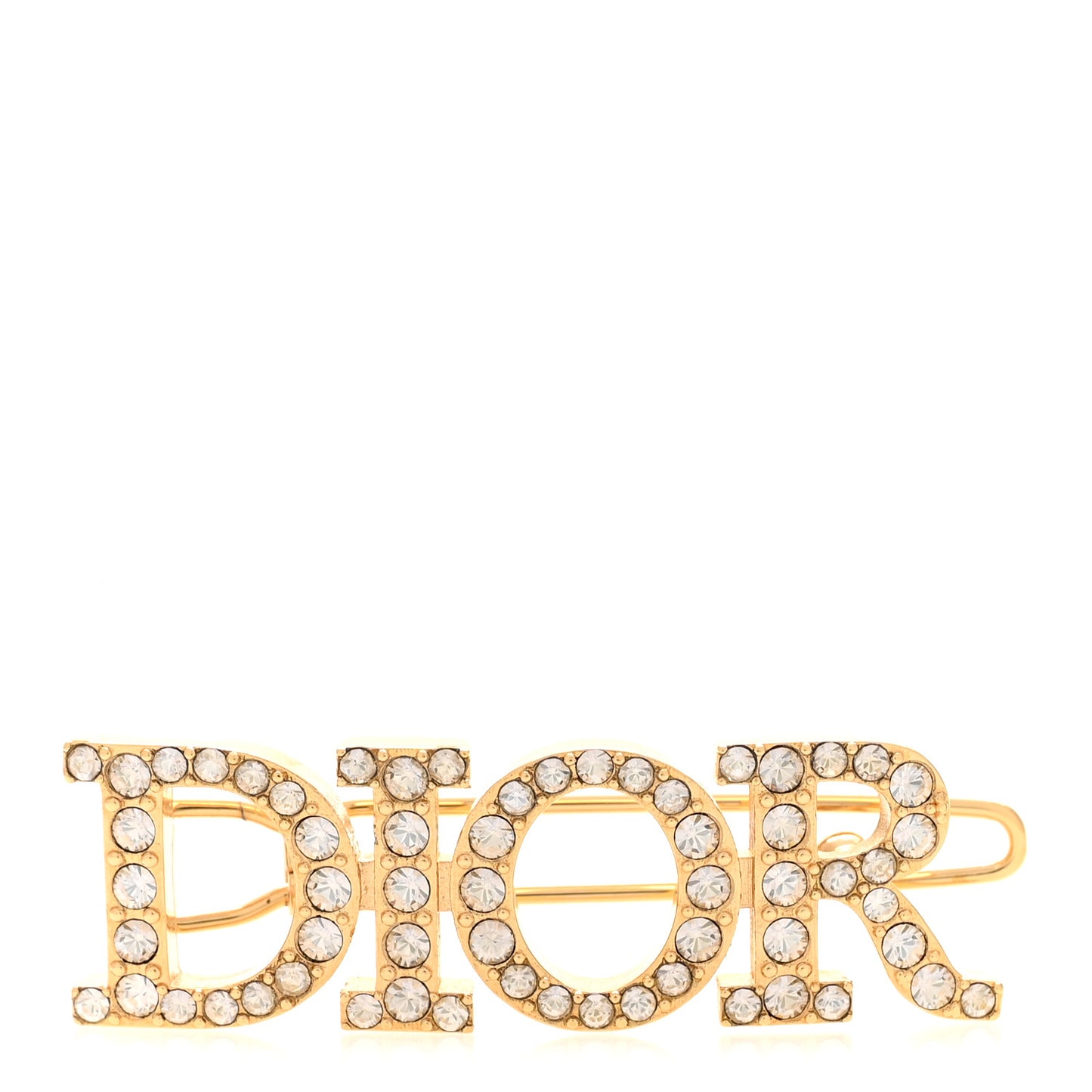 Crystal Dior Logo Barrette Gold