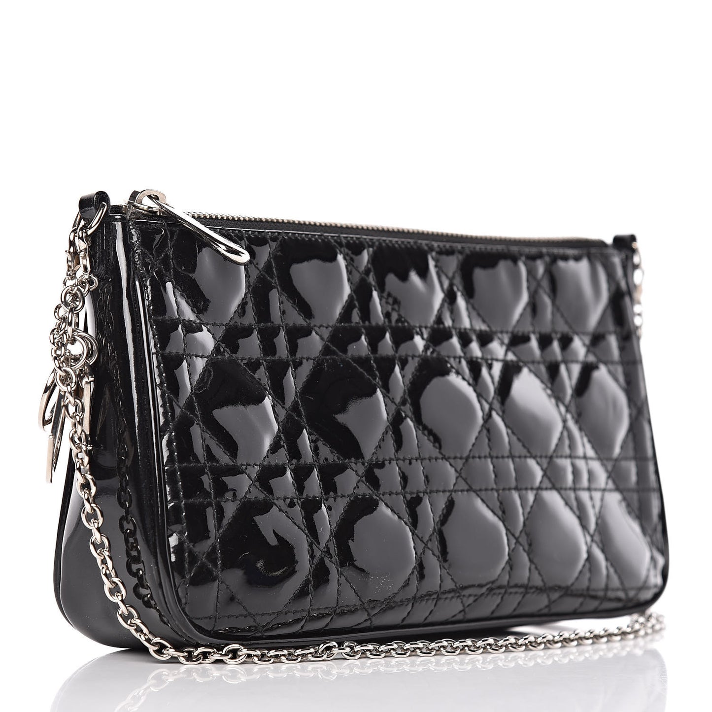 Patent Cannage Chain Pouch Black
