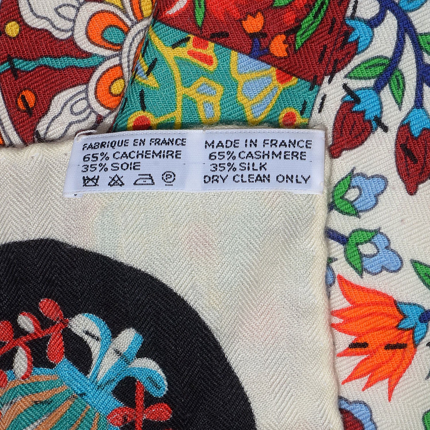 Hermes Cashmere Silk Pique Fleuri de Provence Shawl 140 Blanc Noir Multicolor 7 of 7
