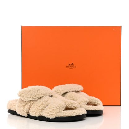 Hermes Woolskin Womens Chypre Sandals 37 Ecru 9 of 9